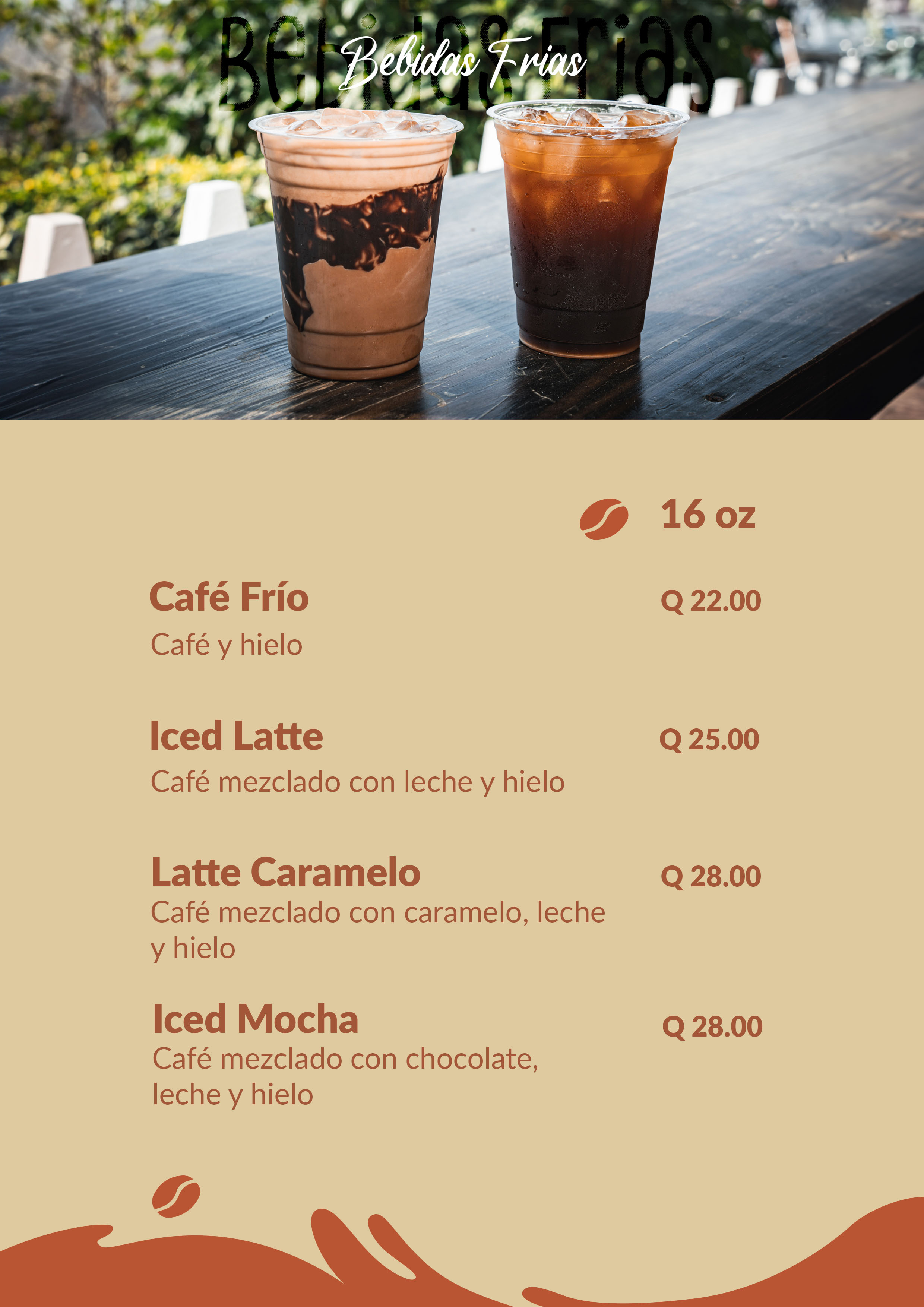 menu cafe frio iced coffe